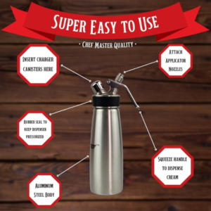 Chef Master 90076 Professional Whipped Cream Dispenser - Aluminum 0.5 Liter