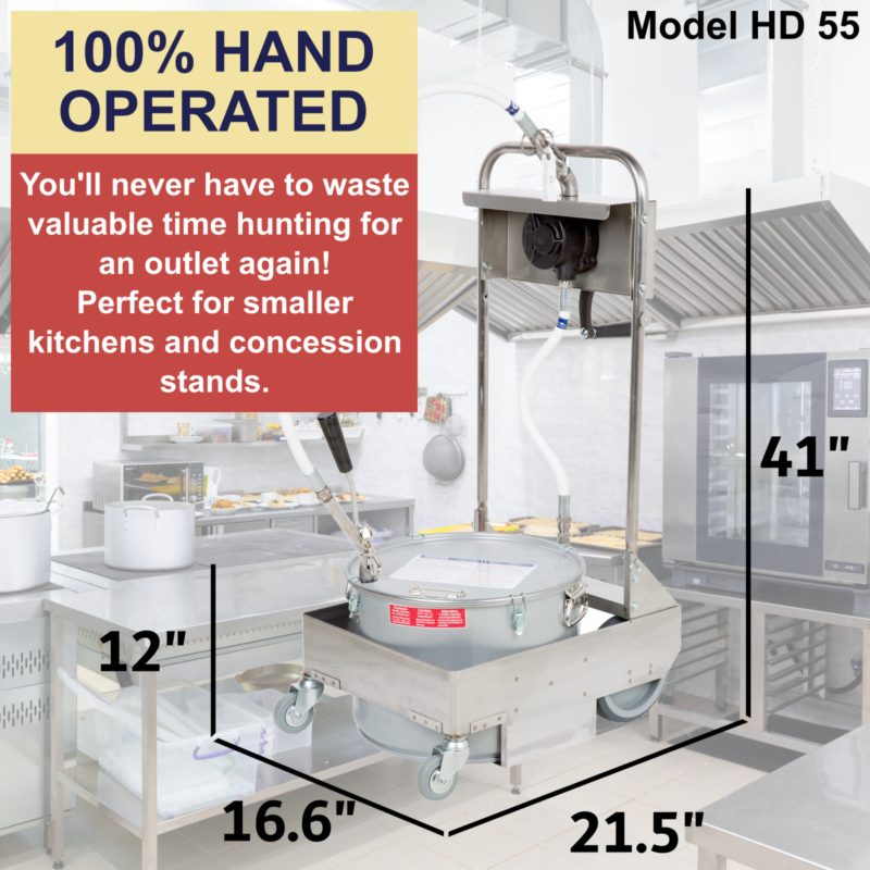 MirOil 55HD 50 lb Hand Operated Fryer Oil Filter Machine & Discard Trolley