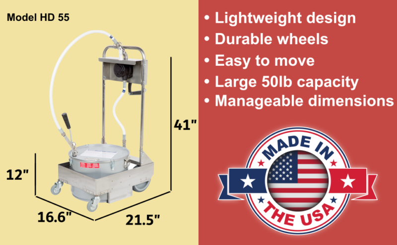 MirOil 55HD 50 lb Hand Operated Fryer Oil Filter Machine & Discard Trolley