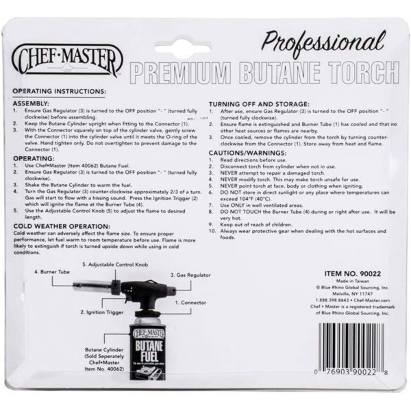 Chef Master 90022 Butane Chef's Torch 4,873 BTU Torch only The