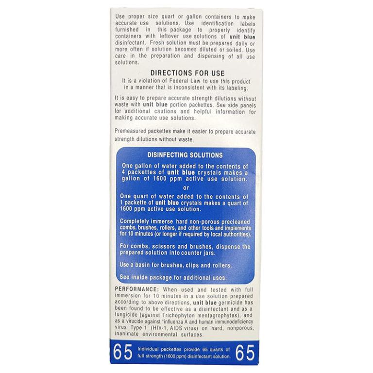 Unit Blue Disinfectant Concentrate Box of 65 Sachets The FryOilSaver Company