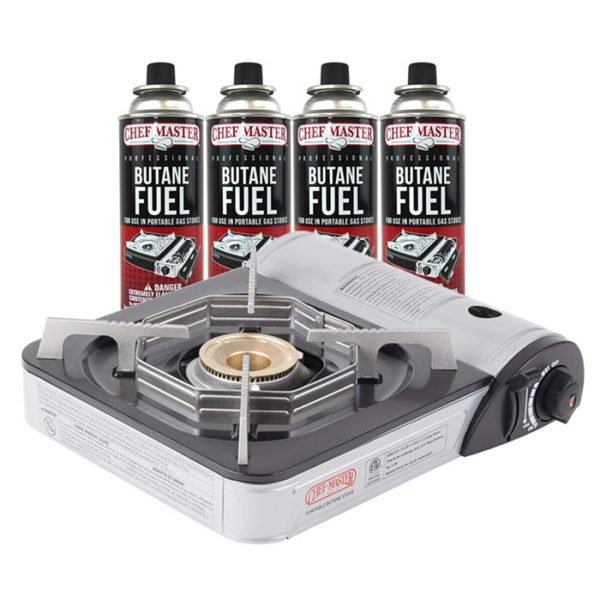 ChefMaster 90011 Portable Butane Stove and 4 x Fuel Canisters Combo