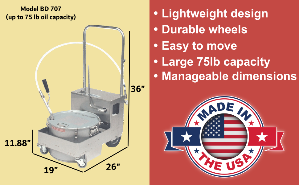 MirOil BD707 75 lb Electric Fryer Oil Filter Machine & Discard Trolley - USA