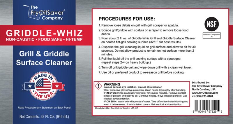 Griddle-Whiz Grill and Griddle Cleaner Label