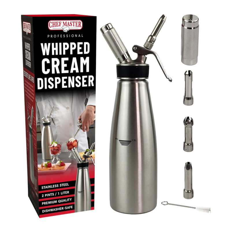 Chef Master 90079 Stainless Steel Whipped Cream Dispenser - 1 Pint / 0.5 Liter