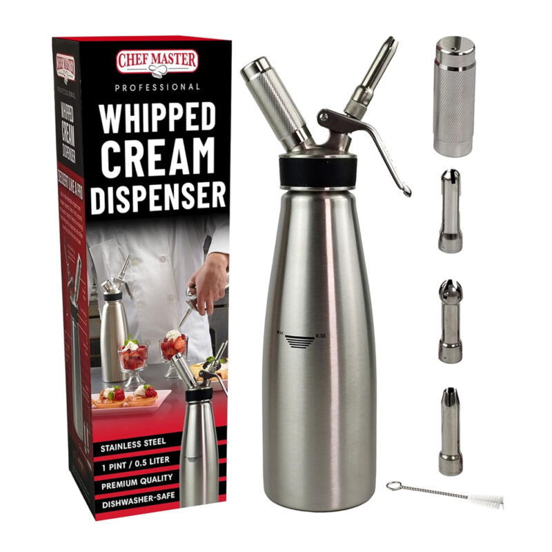 Chef Master 90078 Stainless Steel Whipped Cream Dispenser - 1 Pint / 0.5 Liter