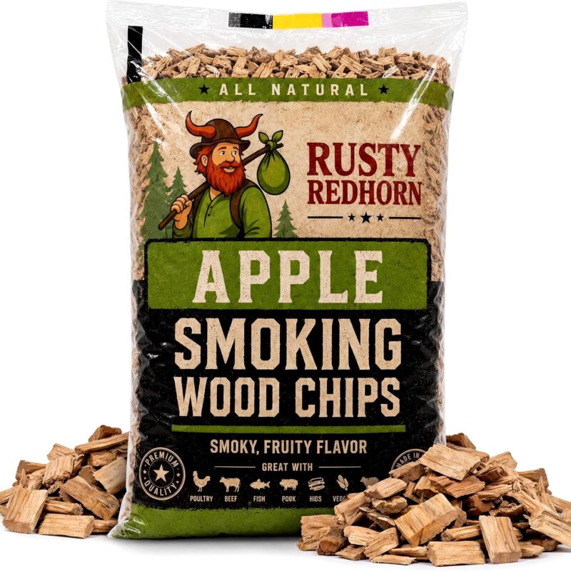 Rusty Redhorn Apple Wood Chips for Smoker 1.8 Lb - All Natural Smoker Chips - Works on Gas, Electric & Charcoal Grill, Smoker Box - Sweet & Fruity Flavor for Grilling, BBQ & Camping