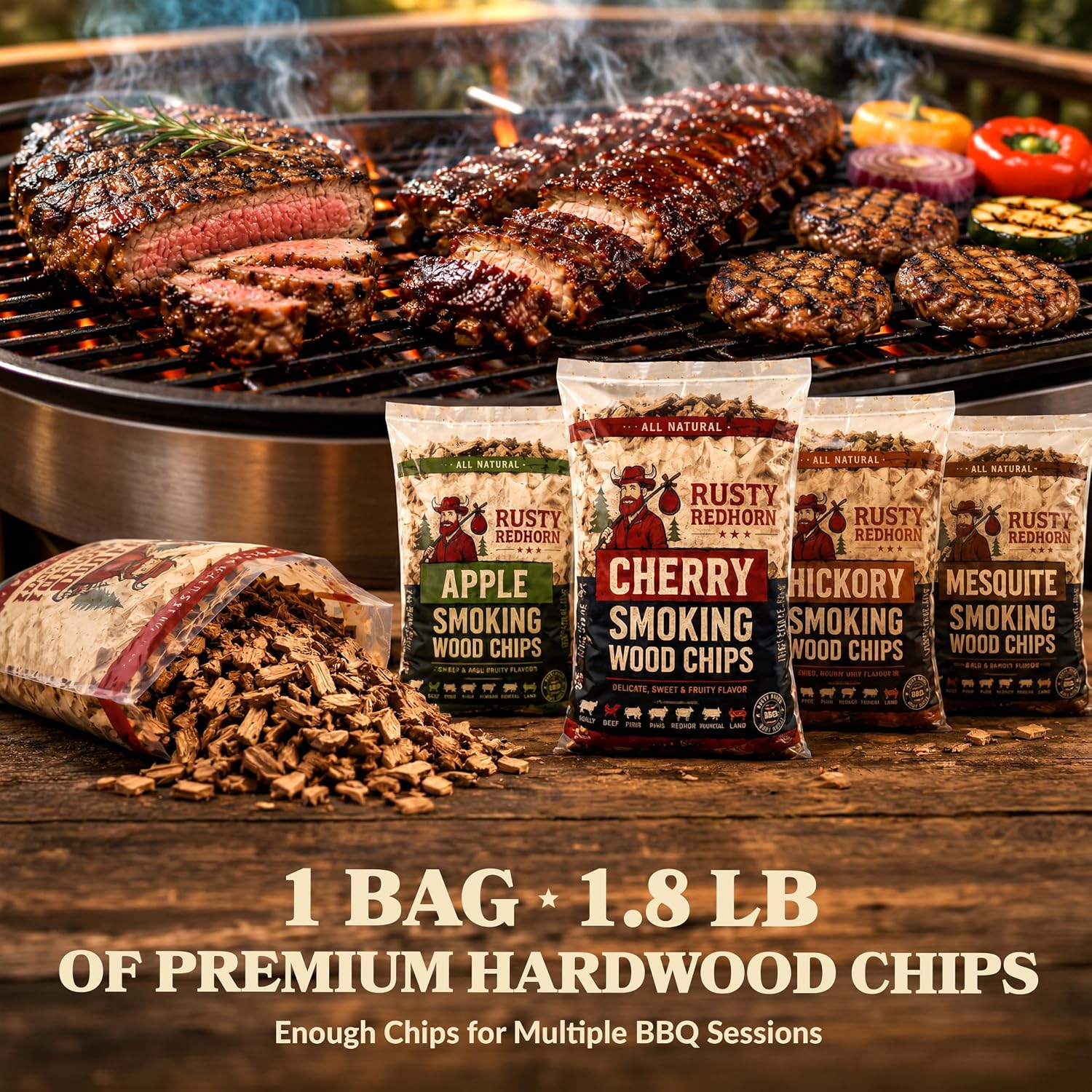 Rusty Redhorn Cherry Wood Chips for Smoker 1.8 Lb - All Natural Smoker Chips - Works on Gas, Electric & Charcoal Grill - Sweet, Fruity Cherry Wood Flavor for Grilling, BBQ & Camping - Image 9