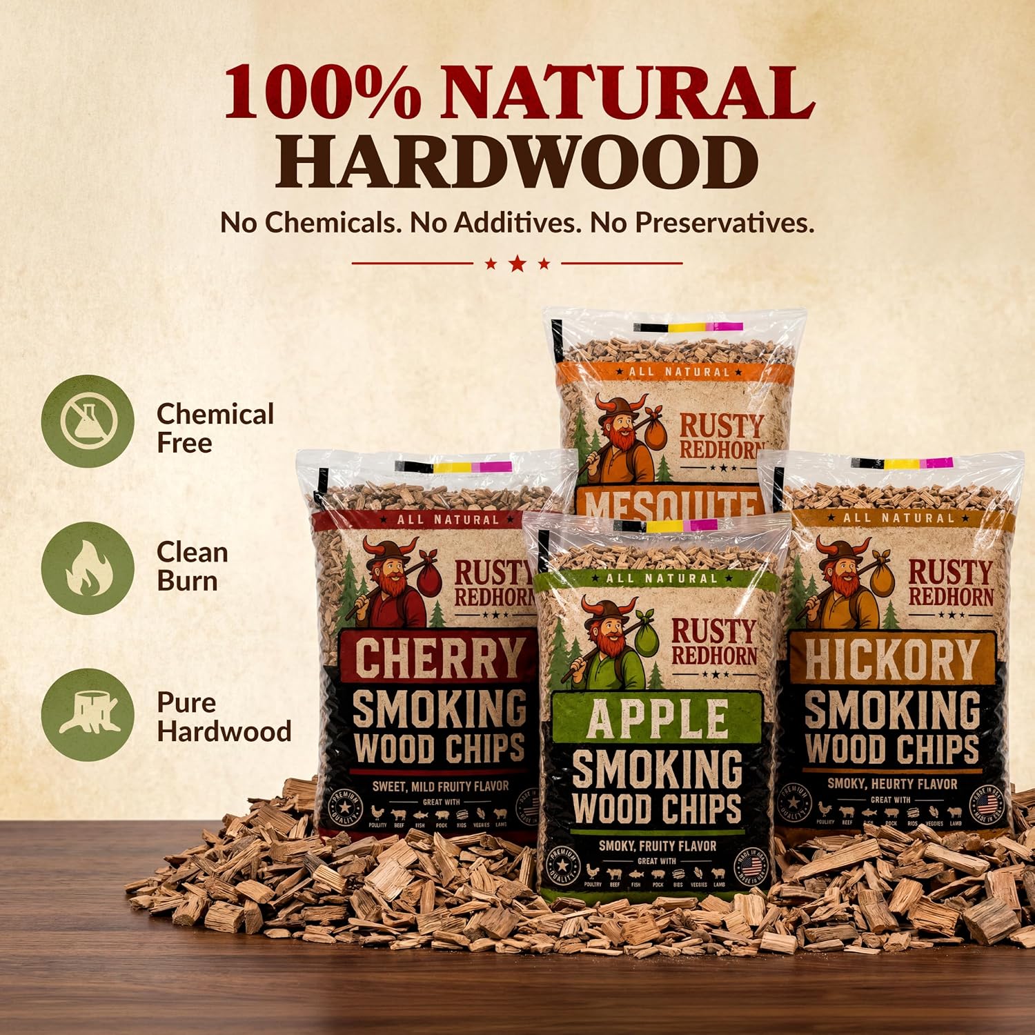 Rusty Redhorn Apple Wood Chips for Smoker 1.8 Lb - All Natural Smoker Chips - Works on Gas, Electric & Charcoal Grill, Smoker Box - Sweet & Fruity Flavor for Grilling, BBQ & Camping - Image 8