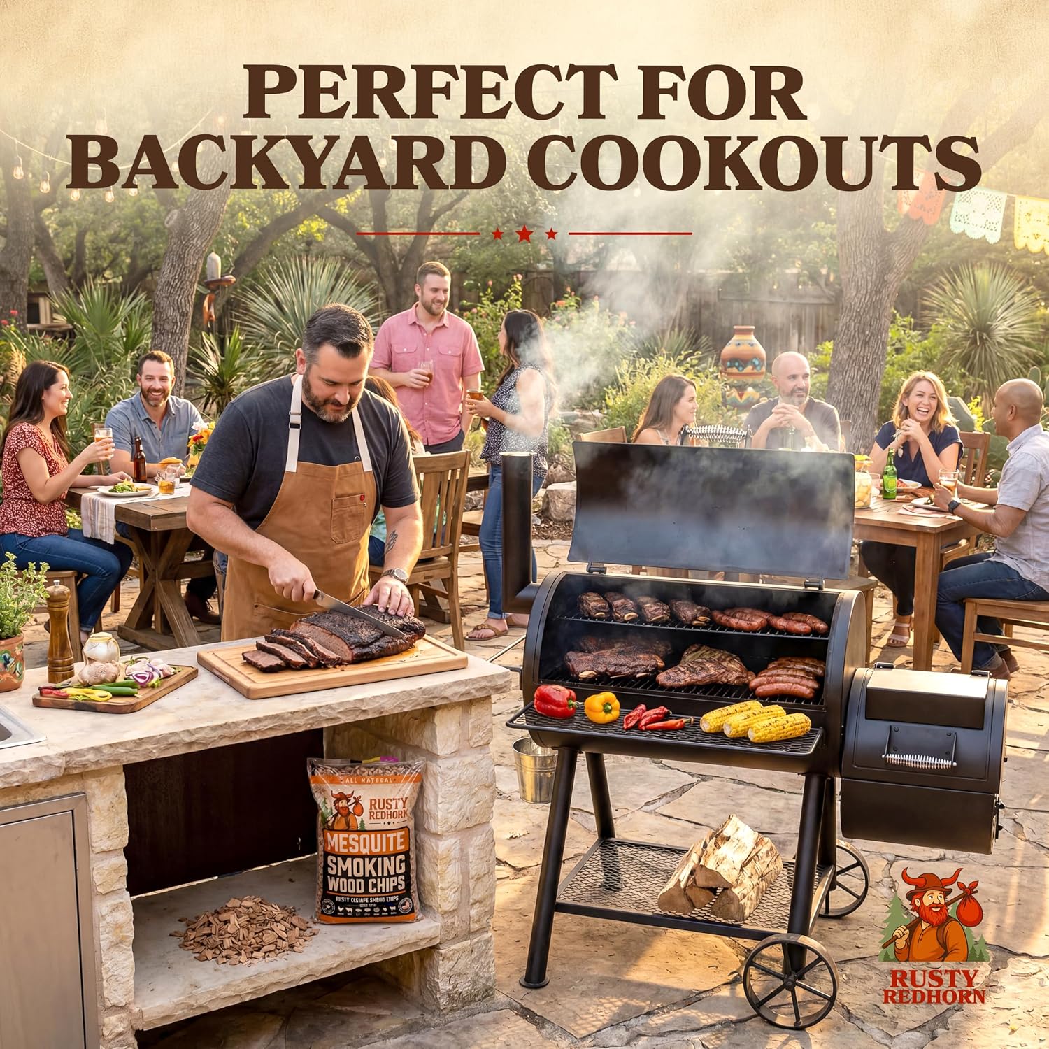 Rusty Redhorn Mesquite Wood Chips for Smoker 1.8 Lb - All Natural Smoker Wood Chips for BBQ - Works on Gas, Electric & Charcoal Grill - Bold, Earthy Flavor for Grilling, BBQ & Camping - Image 3