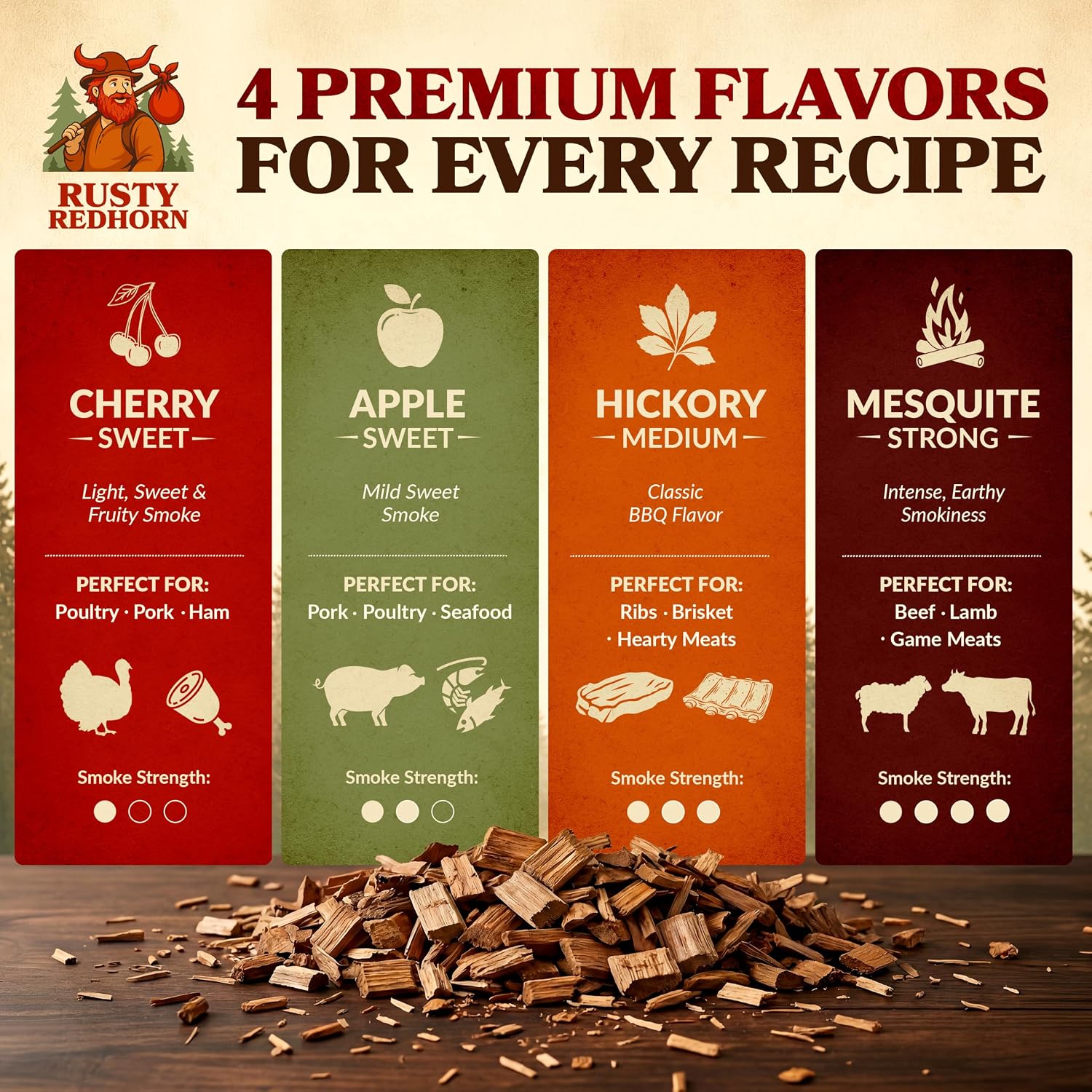 Rusty Redhorn Apple Wood Chips for Smoker 1.8 Lb - All Natural Smoker Chips - Works on Gas, Electric & Charcoal Grill, Smoker Box - Sweet & Fruity Flavor for Grilling, BBQ & Camping - Image 3