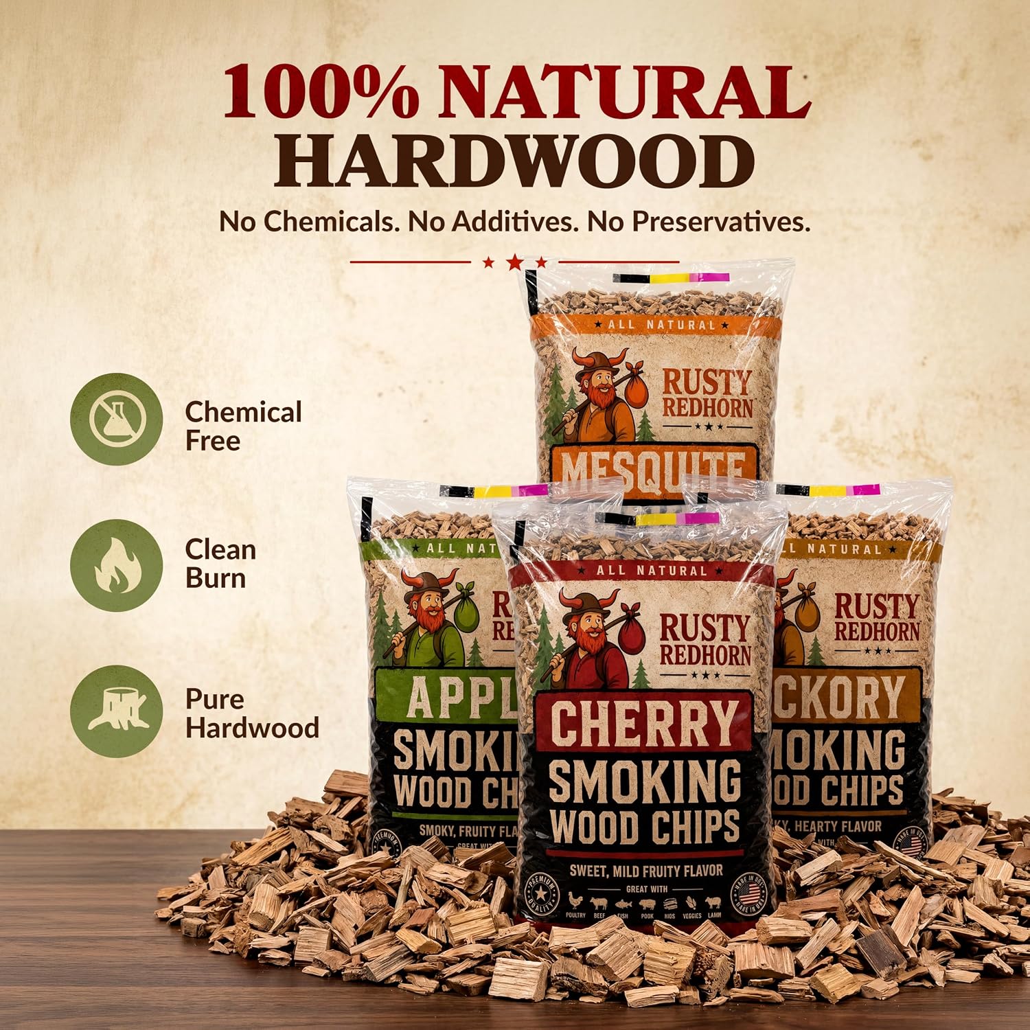 Rusty Redhorn Cherry Wood Chips for Smoker 1.8 Lb - All Natural Smoker Chips - Works on Gas, Electric & Charcoal Grill - Sweet, Fruity Cherry Wood Flavor for Grilling, BBQ & Camping - Image 7
