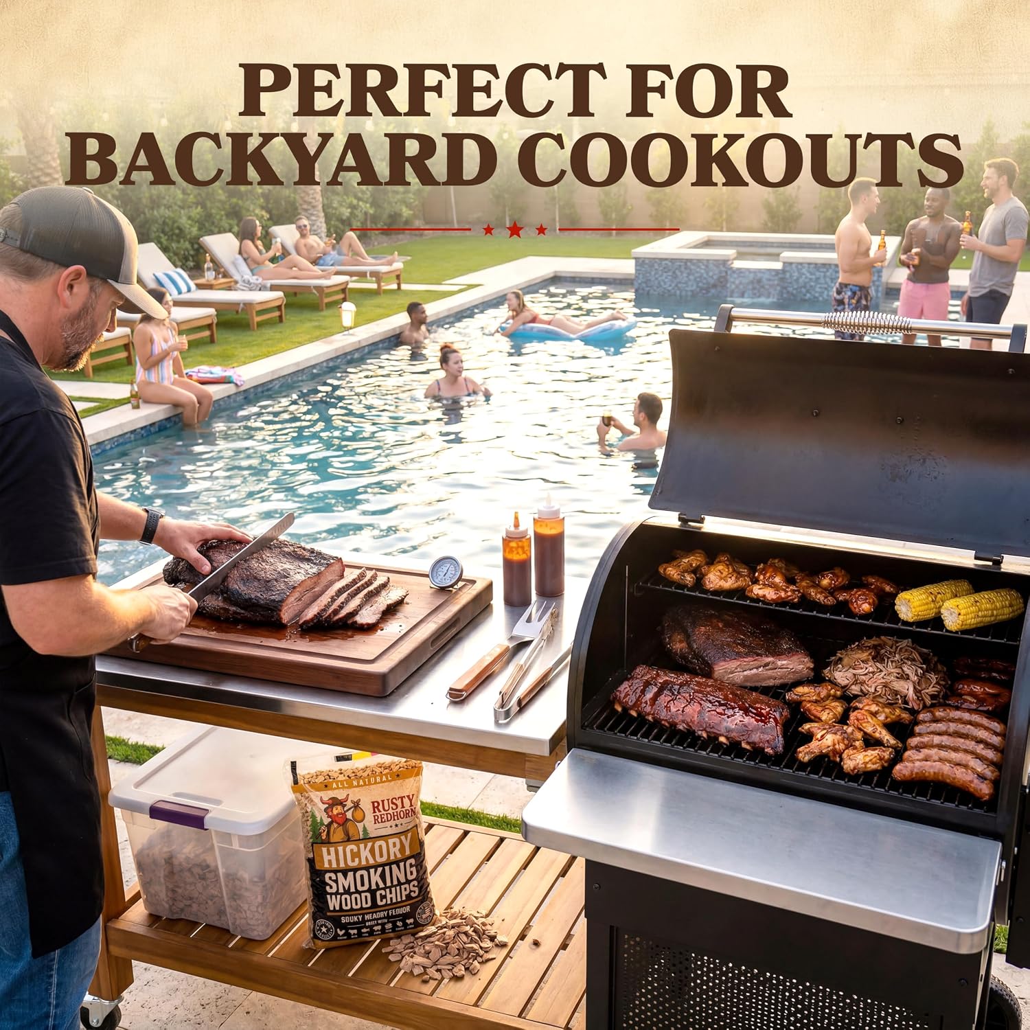Rusty Redhorn Hickory Wood Chips for Smoker 1.8 Lb - All Natural Smoker Wood Chips - Works with Gas, Electric & Charcoal Grill - Rich, Bold Hickory Flavor for Grilling, BBQ & Camping - Image 6