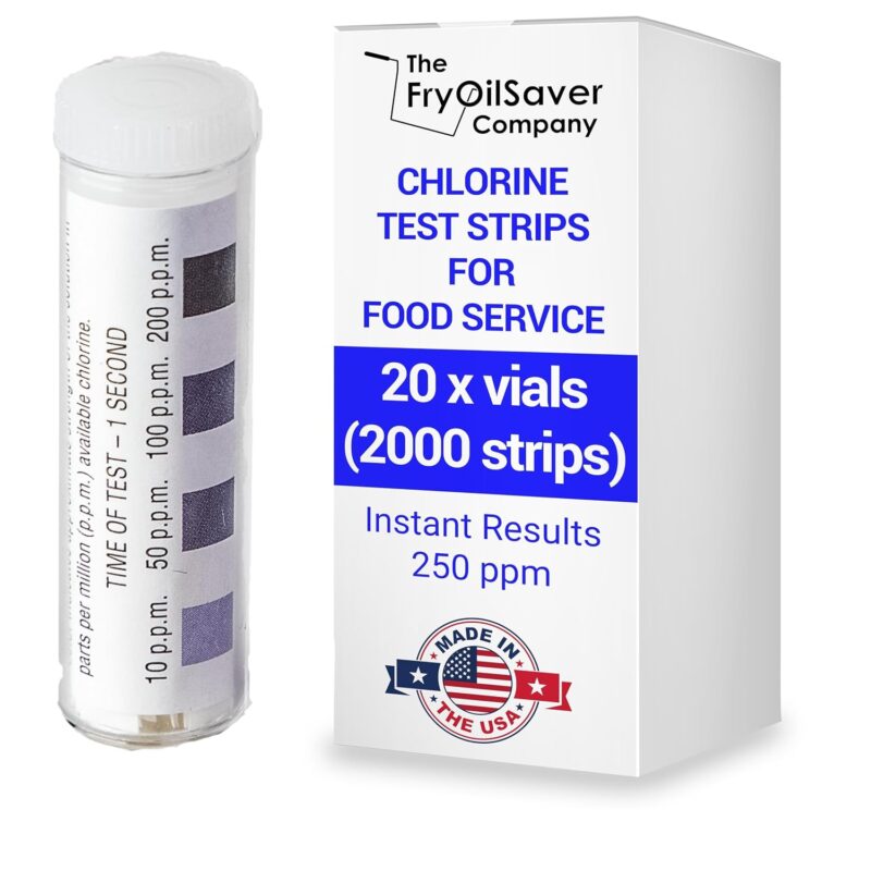 FryOilSaver Co. Chlorine Test Strips, 20 Vials of 100 Sanitizer Strips